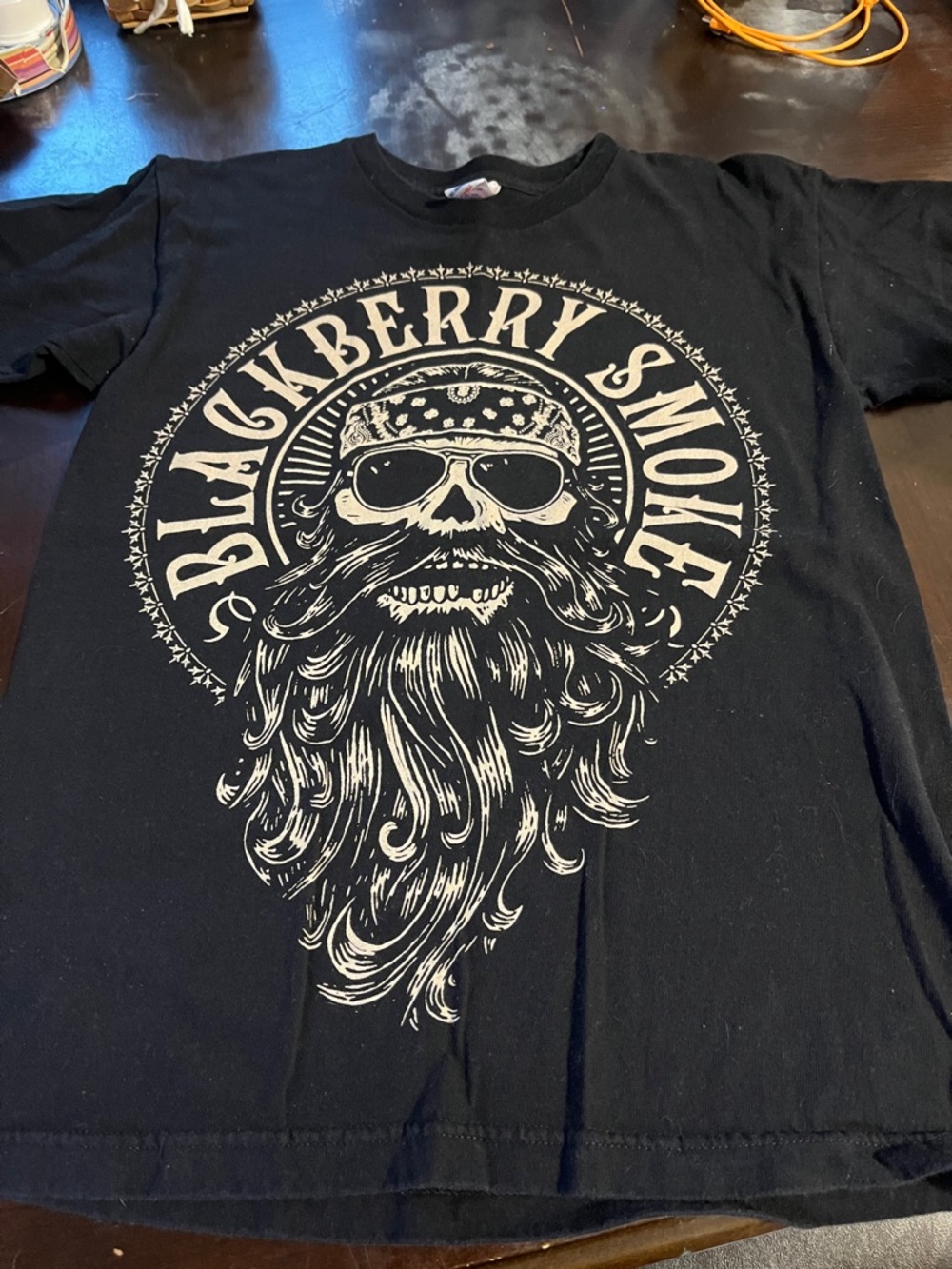 Black Graphic Skull Beard Crewneck T-Shirt